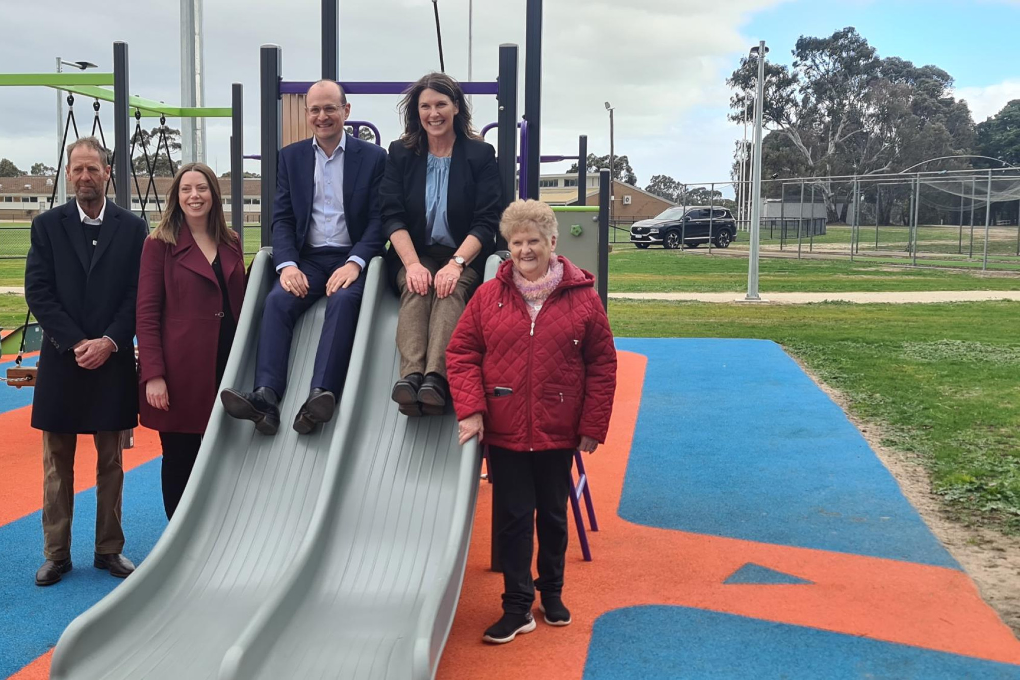 Ararat Rural City Council Cr Rob Armstrong, left, Ripon MP Martha Haylett, Federal Senator for Victoria Raff Ciccone, deputy mayor Jo Armstrong and Cr Gwenda Allgood enjoying the new facilities at the Gordon Street Recreation Reserve. Picture by Sheryl Lowe