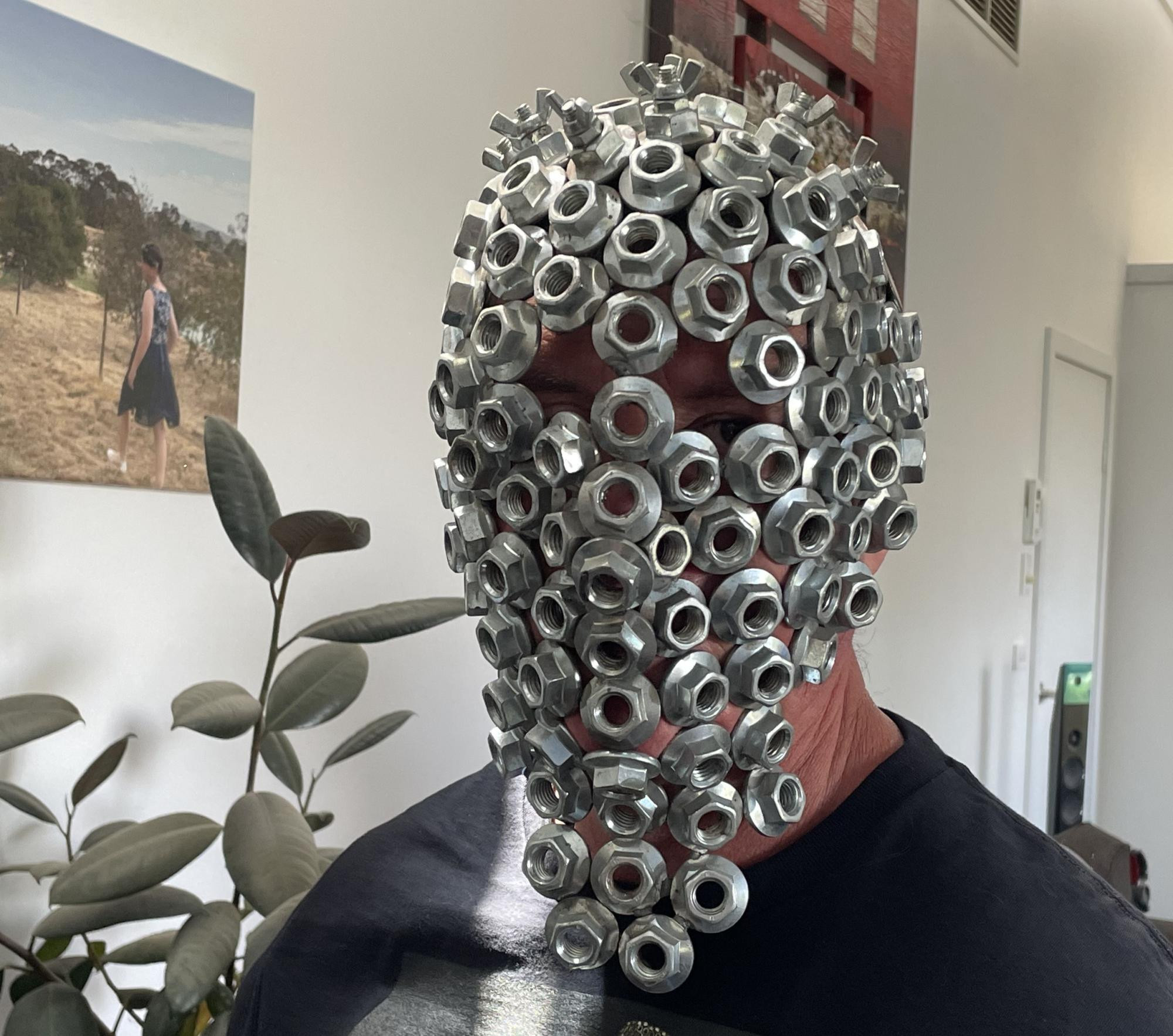 Ararat sculptor Craig Shalders wearing his designed and hand made masquerade mask Picture by Sheryl Lowe