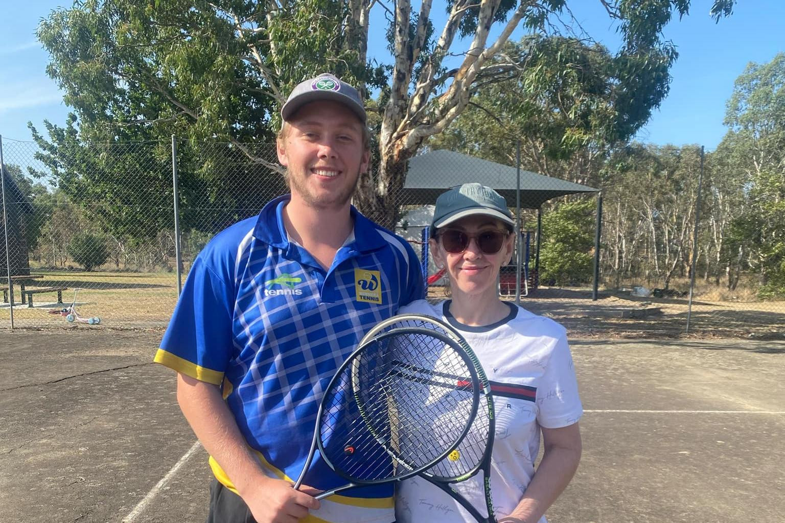 Theo Browne and he mother Anne-Marie Browne teamed up in round 14 of the Ararat District Tennis Association, playing mixed doubles for Landsborough against Buangor. Picture by Aiden Lee