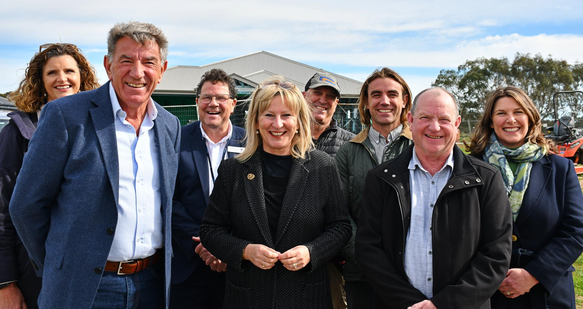 Greenhill Lake Estate director Max Perovich, left, with Regional Development minister Gayle Tierney and Ararat Rural City Council mayor Bob Sanders. Picture by Ben Fraser