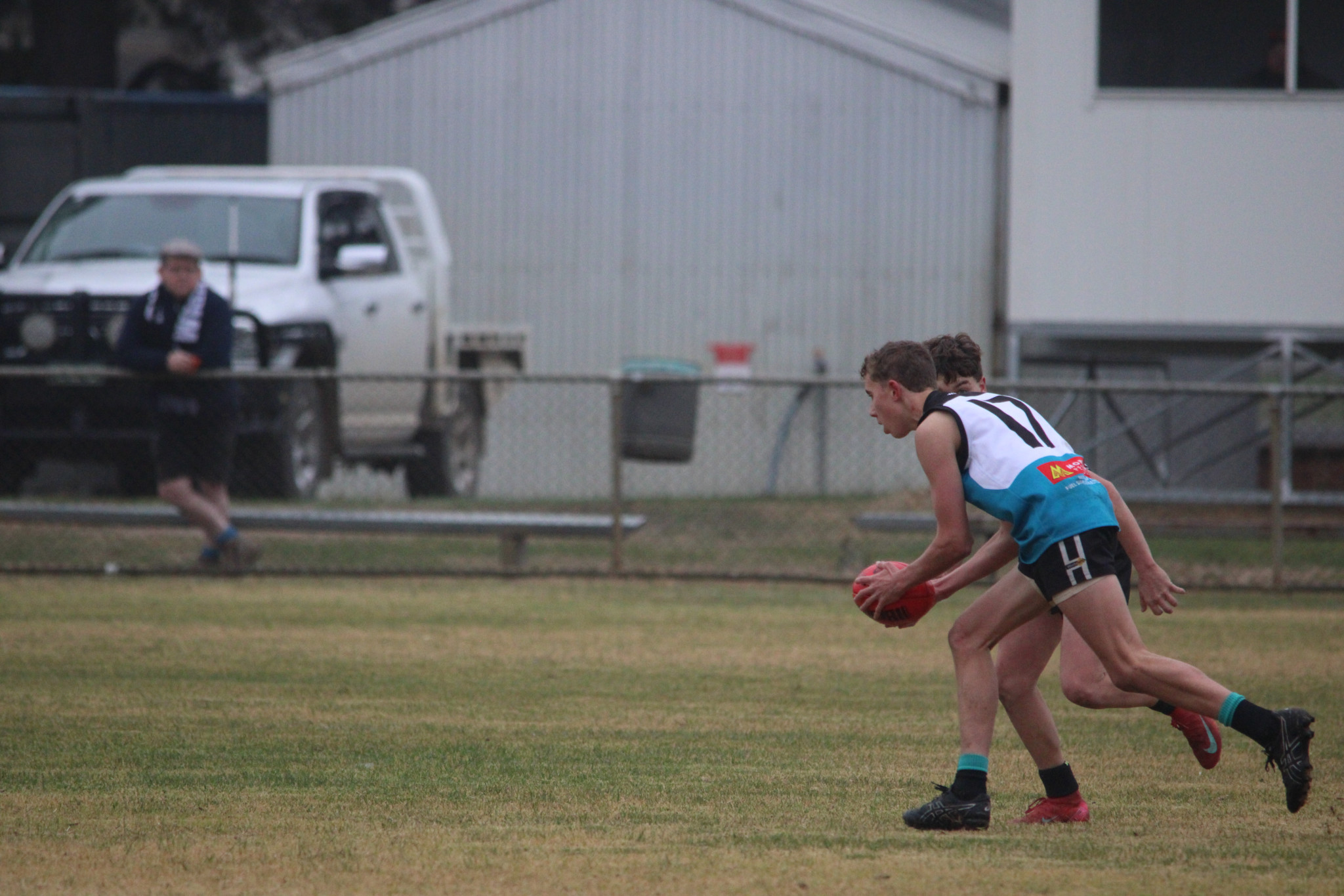 Cooper Field (Pumas) tries to break free from a tackle. He was also among the best and kicked a goal. PHOTO: CHRIS GRAETZ