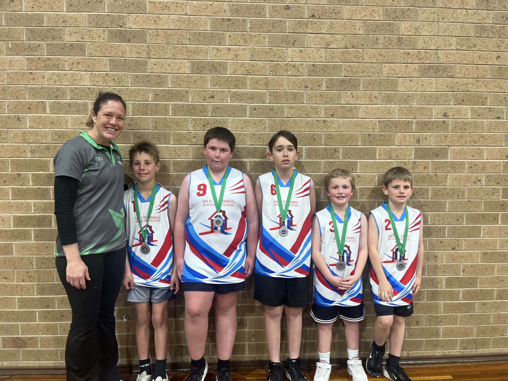 The 2025 under-12 runners-up Split and Stawell. L-R: Jemma Clarkson (Coach), Tom Margetson, Mason Rayner, Jace Lockwood, Beau Freeland, Hunter Davies.