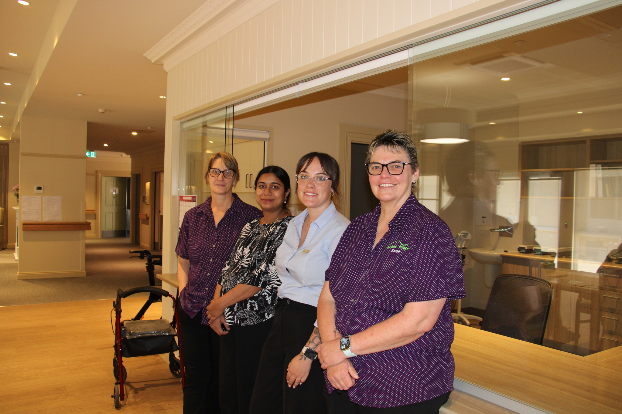 enny Holden, Sukhi Kaur, Ava Woolley, and Karen Nunn are excited to welcome residents into the new wing at Gorrinn Village.