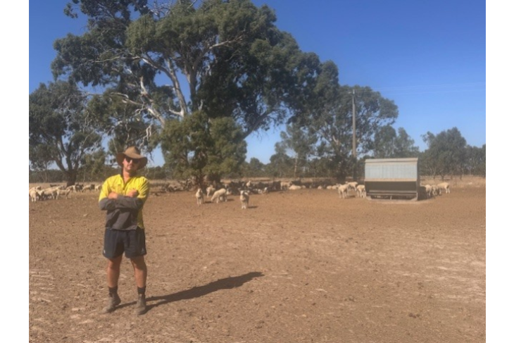 Farmer Archie Conboy in a dry paddock waiting for the connection of the East Grampians Pipeline.