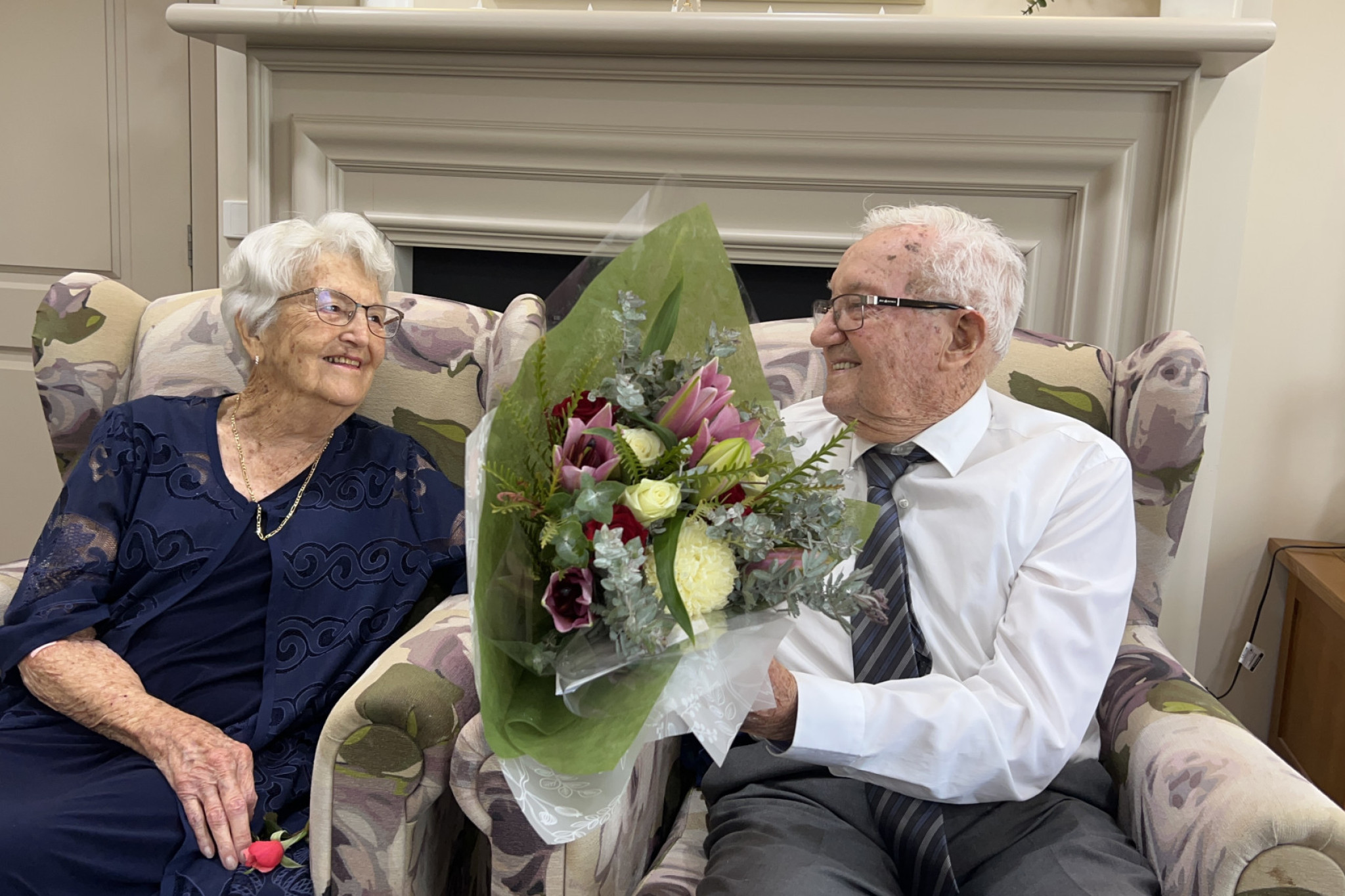 Helene and Ken Greenberger enjoy each other’s company on their 70th wedding anniversary. Picture by John Hall