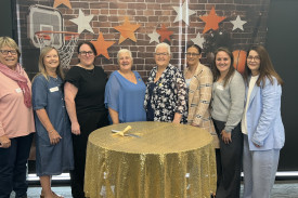 Stawell Women’s Day Basketball Club members Joan Pyke, Kerri Eckel, Cass Coffey, Deb Slorach, Trish Ralph, Courtney Giroud, Madi McCartney and Teresa Stanes celebrate the club’s 50th anniversary.