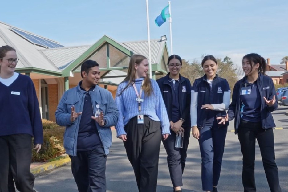 Allied health students at the front of Beaufort hospital. Photo by Matt Dunne.