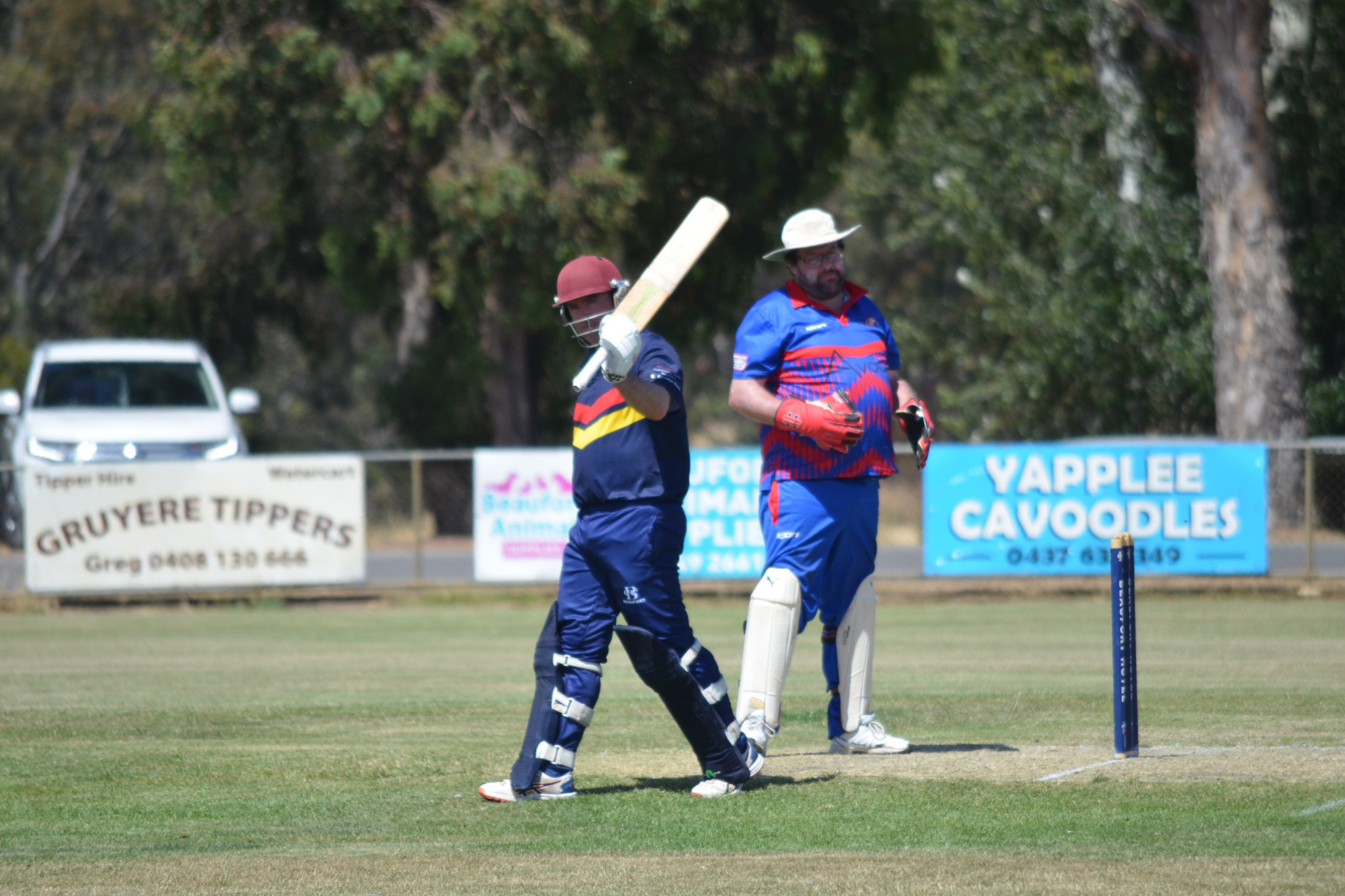 Jarrod Blandford raises his bat after scoring his century. PHOTO: LACHLAN ODDIE