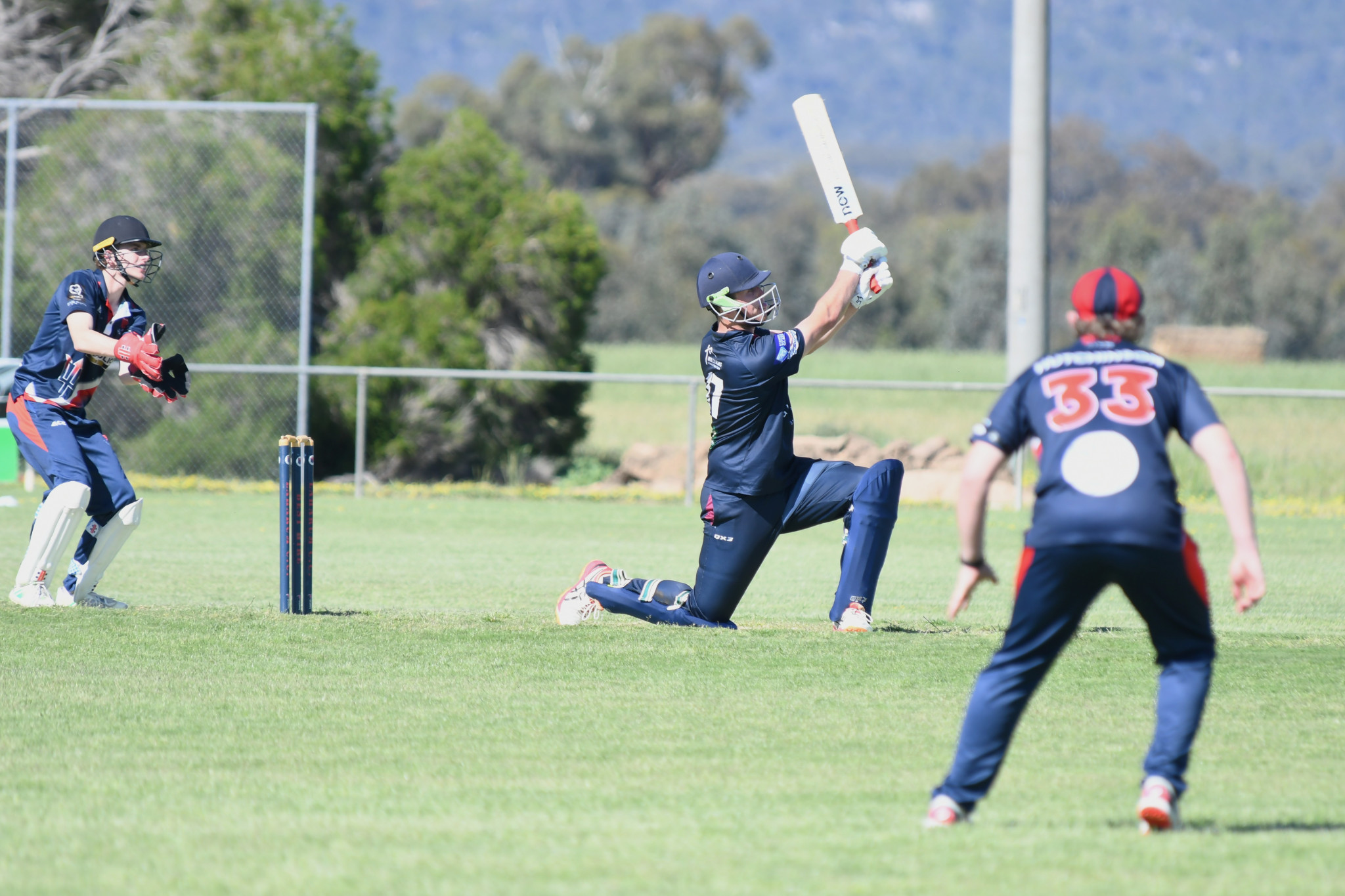 Aiden Graveson launches a slog sweep. CREDIT: WIMMERA MALLEE NEWS