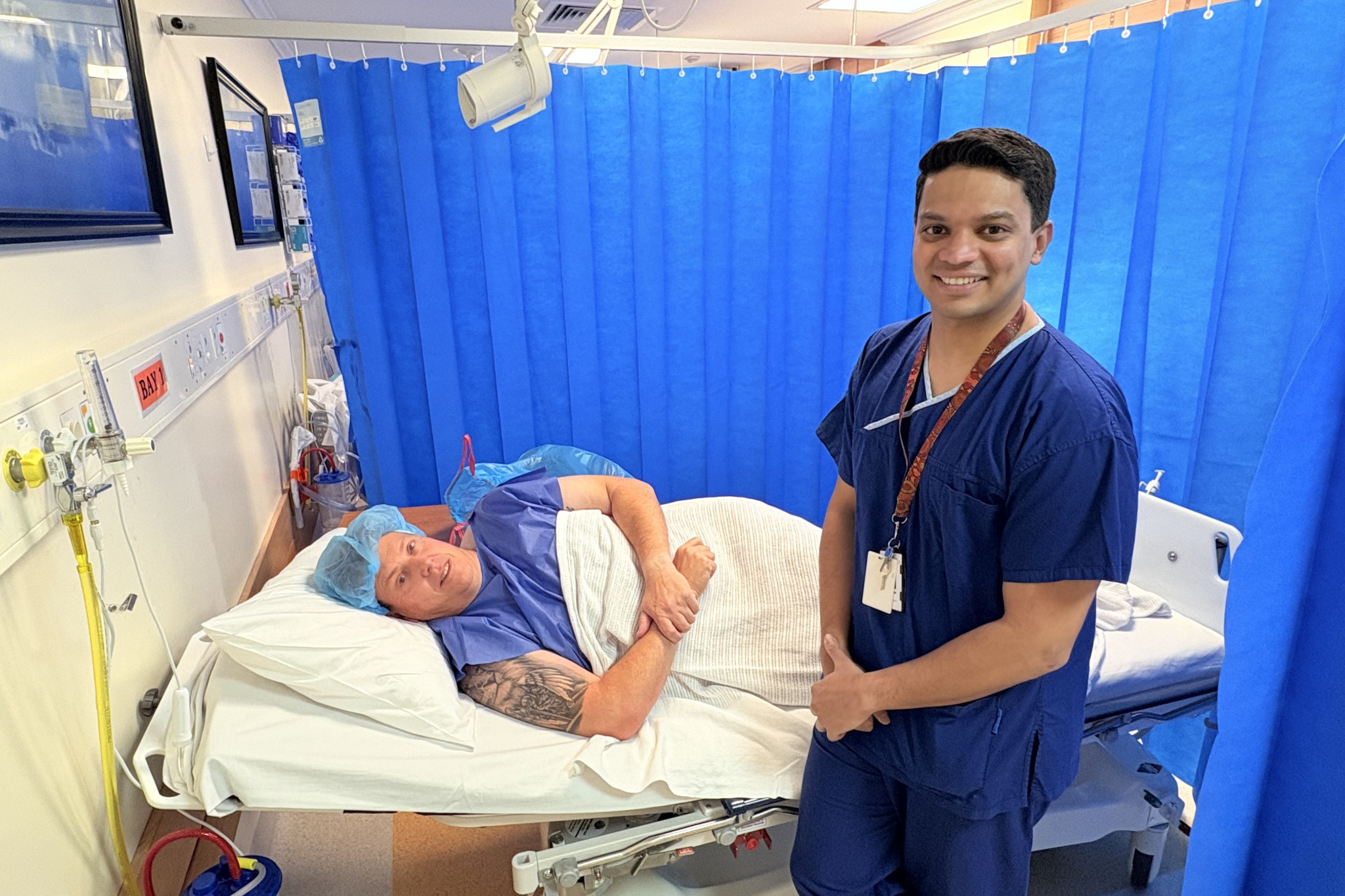 Dr Jacob with patient Mathew Jenkins at the Stawell Theatre.