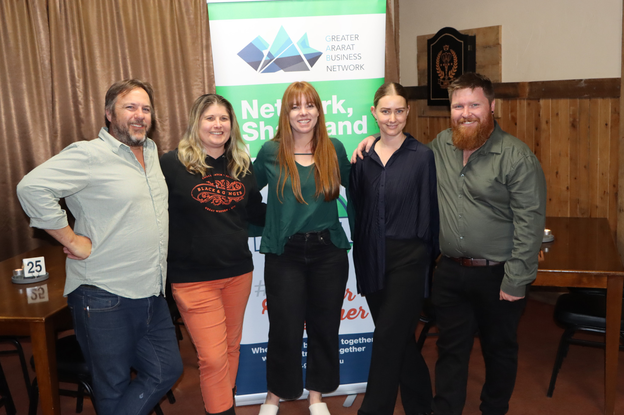 Haydn and Lucy Black from Black and Ginger Wines, Greater Ararat Business Network President Kelsey Hosking along with Tash Jones and Damon Henricksen from Barney’s Bar and Bistro.