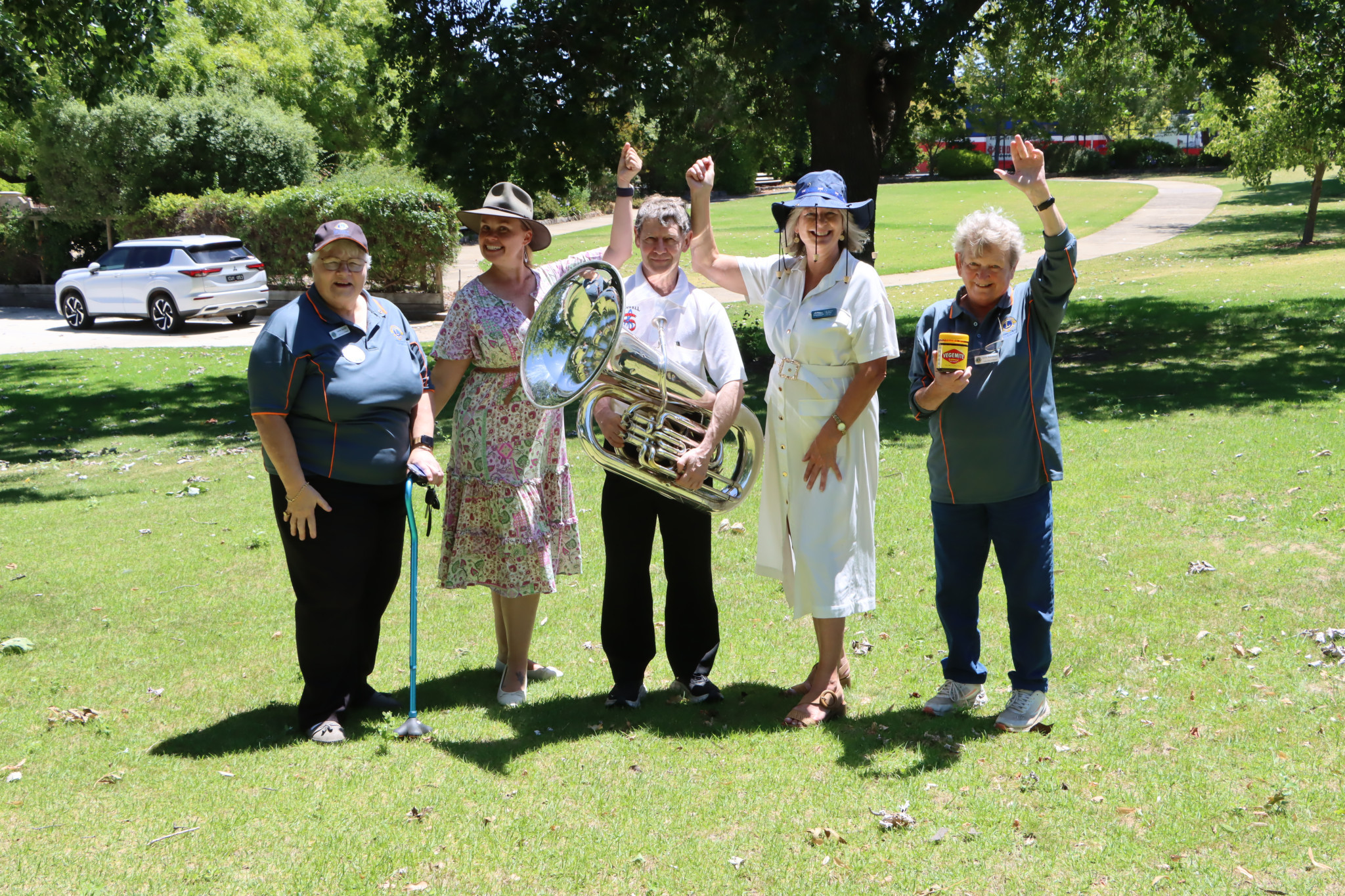 Council has partnered with Stawell Lions and Stawell City Brass Band to celebrate Australia Day this Monday. Pictured are Irene Gould (Lions), Cr Justine Hide, Russell Blatchford (Stawell City Brass Band), Mayor Karen Hyslop and Anne Blackburn (Lions). Photo by Craig Wilson.