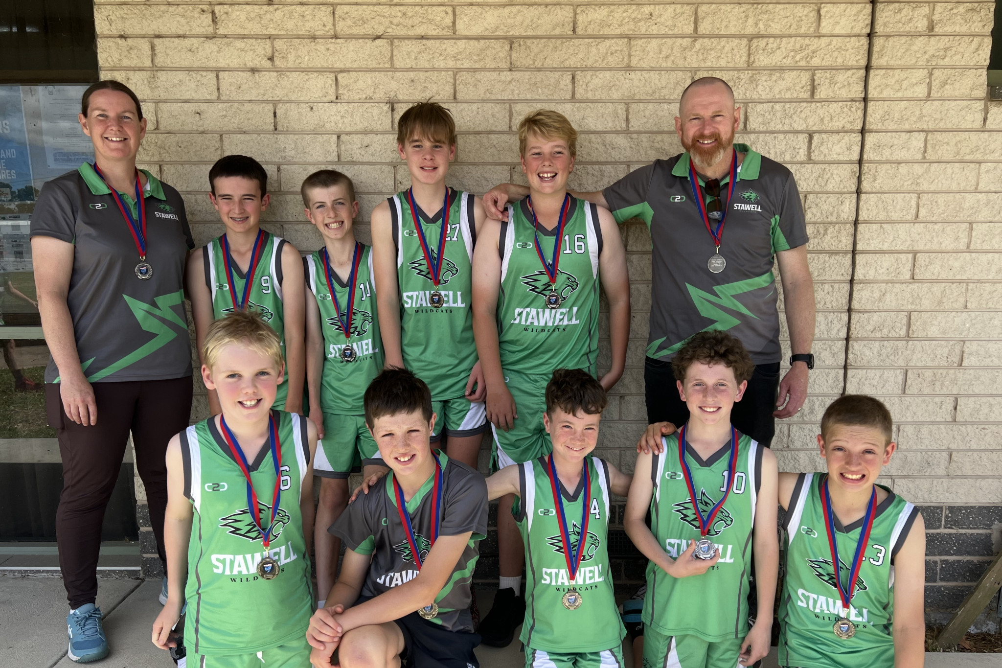 Top left- Team manager Michelle Beaton, Jack McGregor, Louis Fletcher, Blayze Kenny, Jack Duxson, coach Joel Freeland- front Kaeden Beaton, Sam Margetson, Cameron Christian, Will Freeland & Tanner Freeland