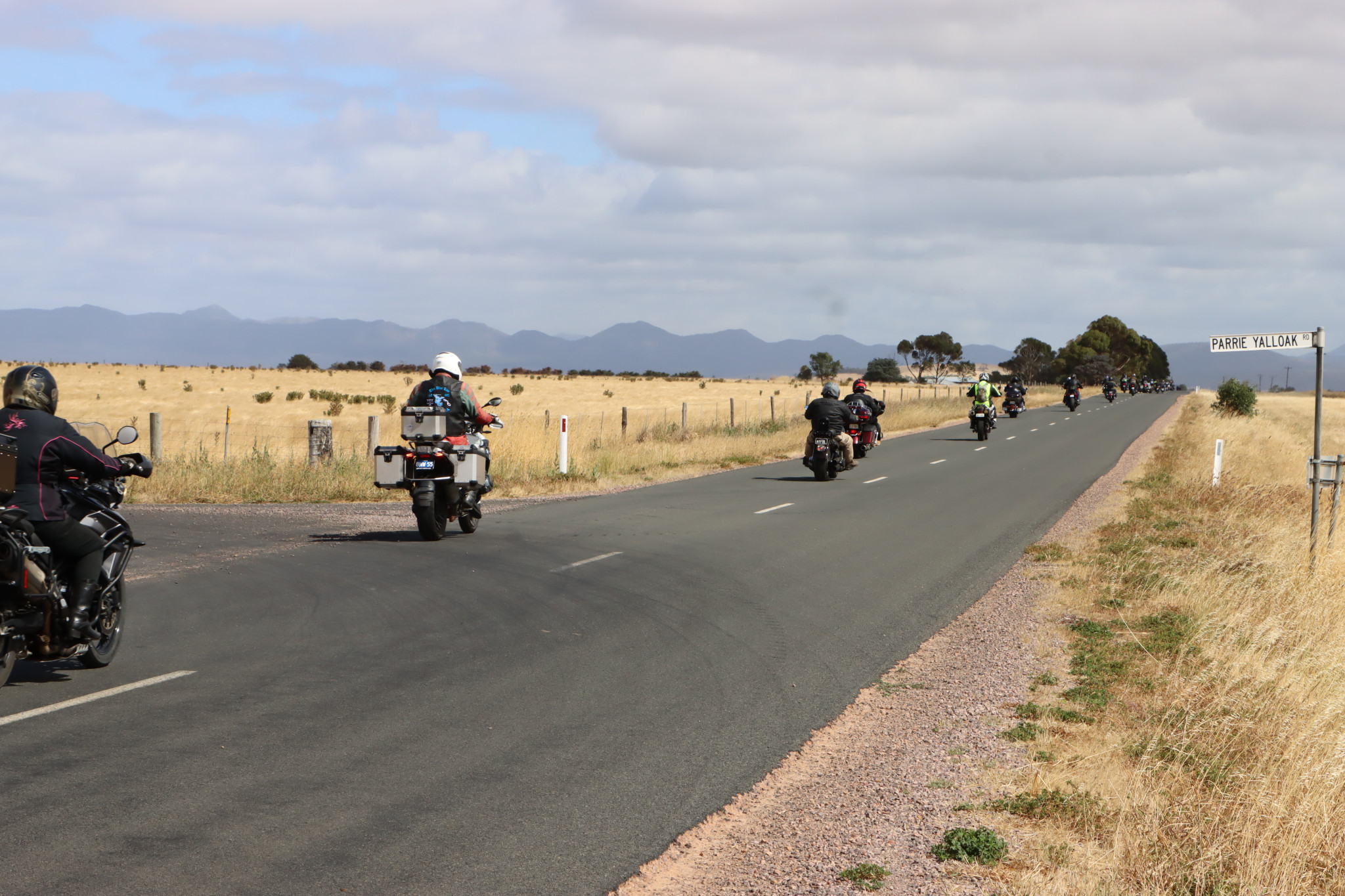 Riders make their way down Yarram Gap Road to the Grampians.