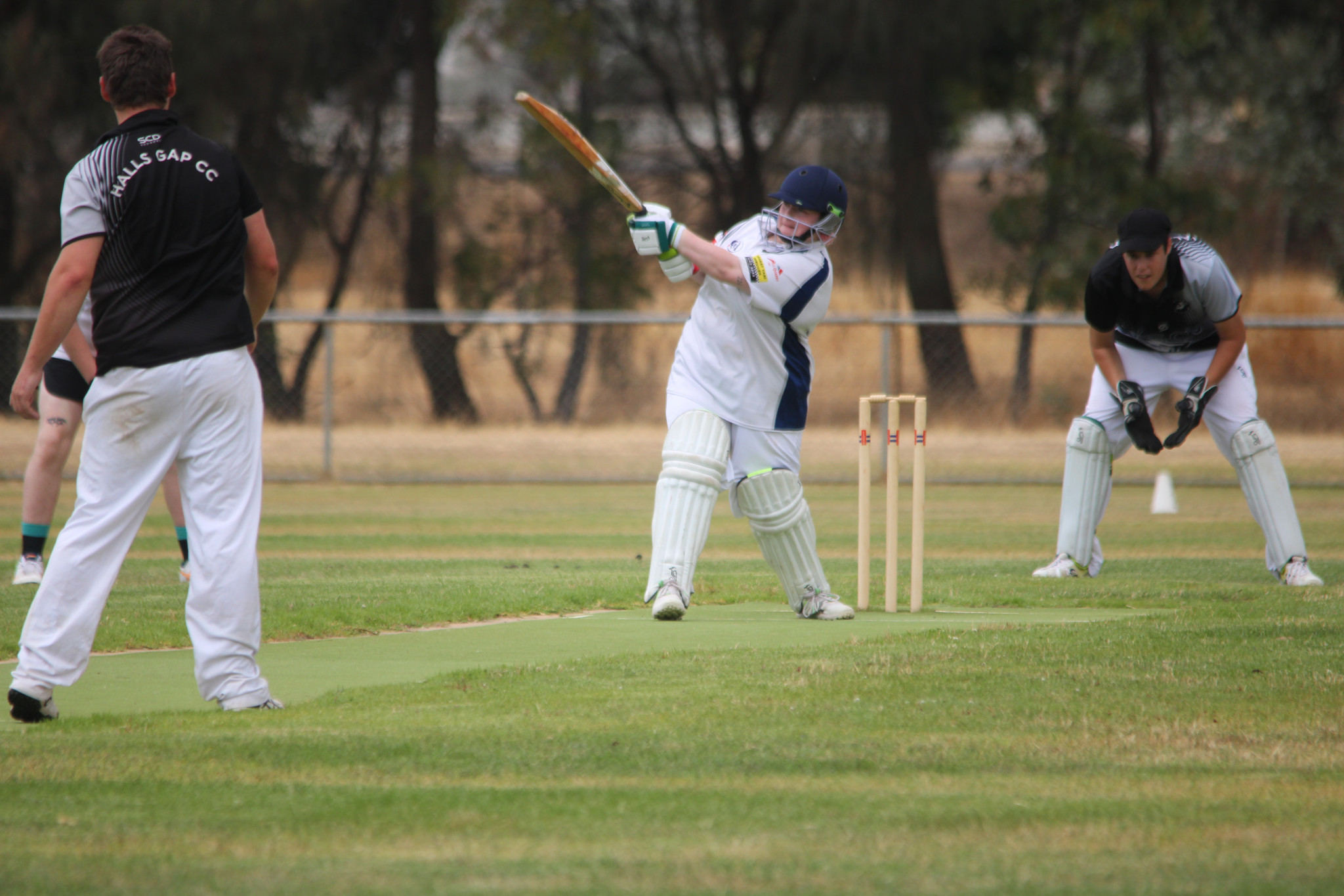 Rhymney/Moyston's Sky Ralph hits the ball to long off.