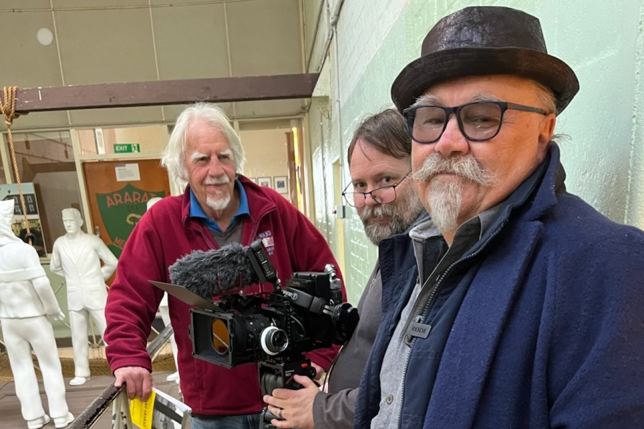 Bryan Kennedy (right) with author and director Kane Hamilton and John Crawley at J Ward this week.