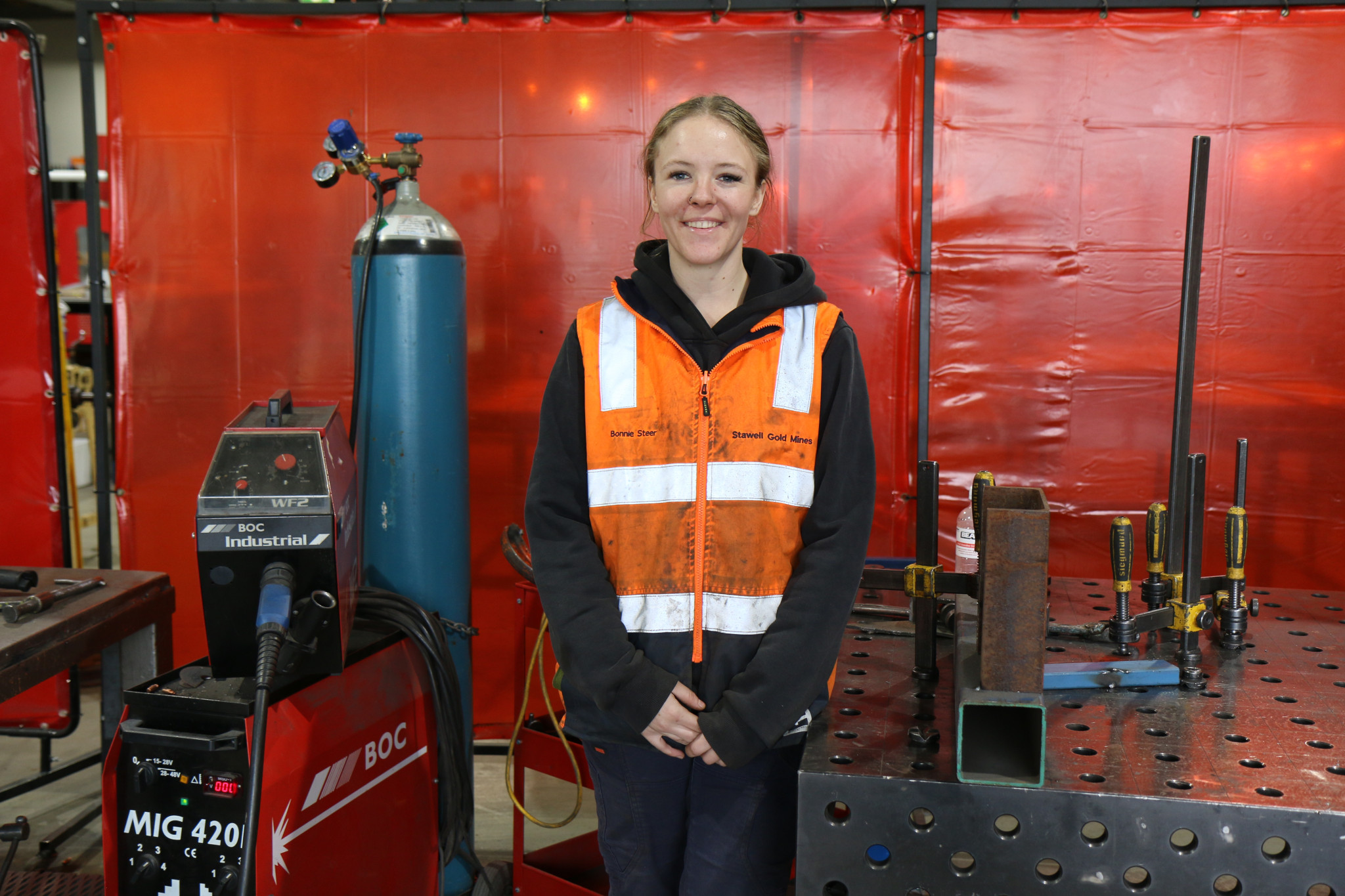 Stawell Gold Mine’s Bonnie Steer, engineering student and apprentice welder. (Photo supplied by Federation University)