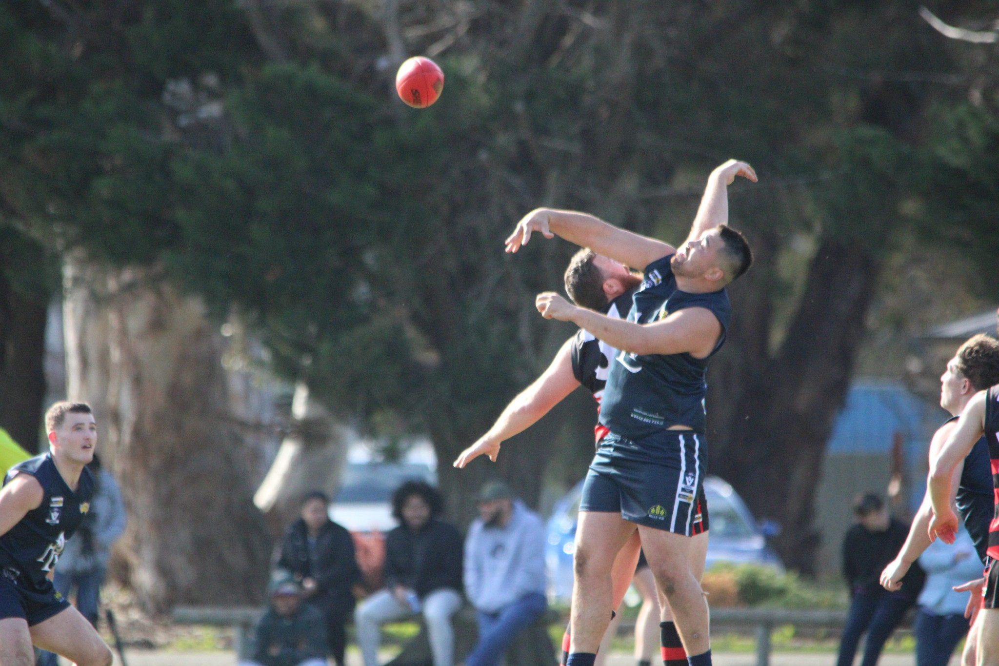 Eagles' Jackson Taurau won the ruck battle over Kieran Neeson. PHOTO: CHRIS GRAETZ