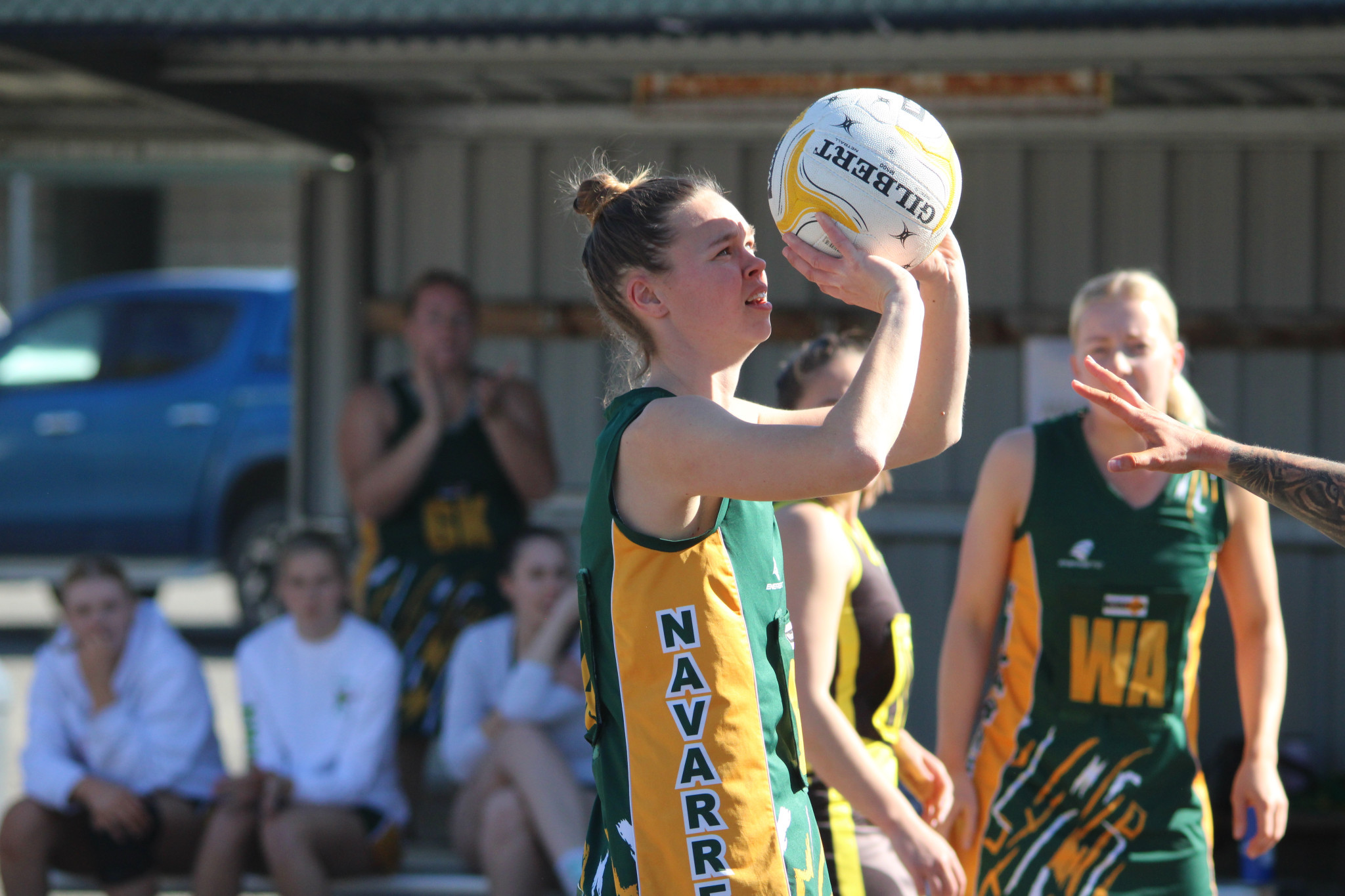 Grasshoppers' Brianna Hyslop focuses as she shoots one of her nine goals of the match. PHOTO: CHRIS GRAETZ
