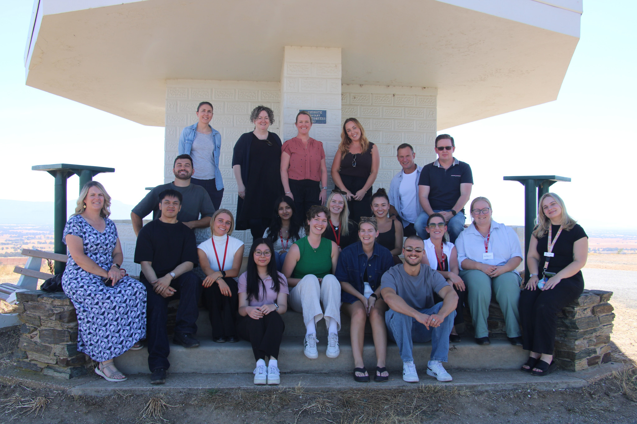 Psychology students, Kelly, Francesca, Sally, Sophie, Clint, Alan, George, Adrian, Eliza, Cherla, Divya, Caity, Abbie, Erica, Cheryl, Blayke, Chloe, Katherine and Tonaya will be work with One Red Tree&rsquo;s Tammi Meehan (Far left) as part of their rotations.