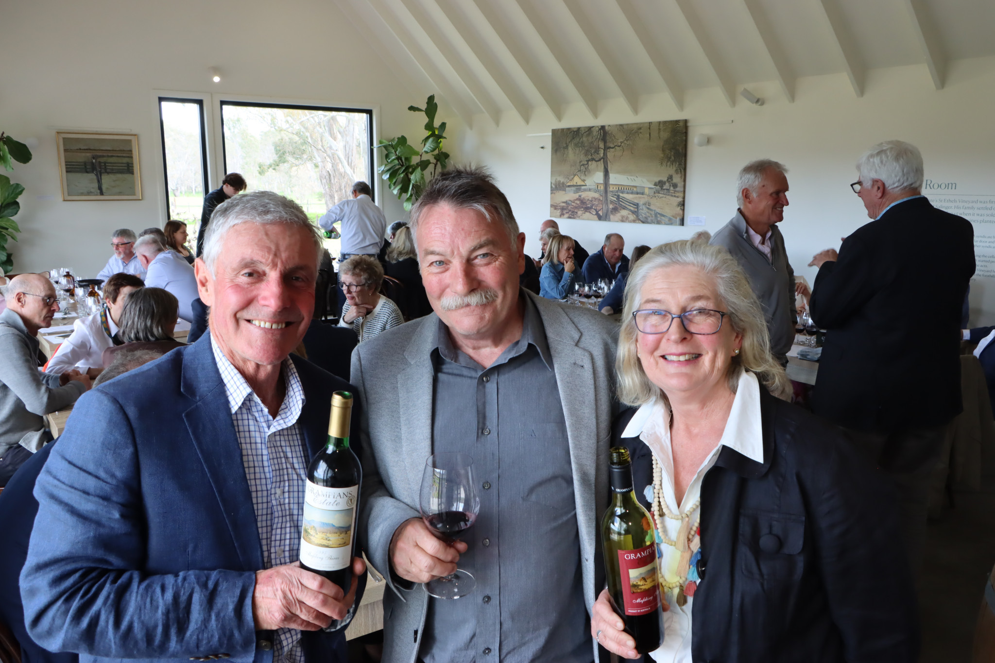 Tom and Sarah Guthrie with Simon Clayfield (centre) who produced the first vintages for Grampians Estate.