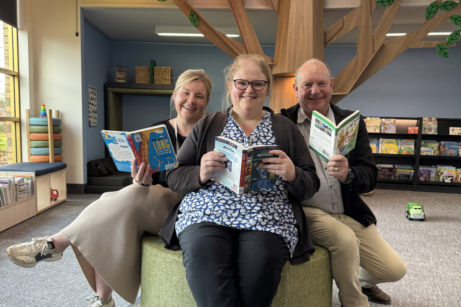 Library Manager Melanie Roberts, Librarian Ashlee McKinnis and Deputy Mayor Bob Sanders at the unveiling of the new look Ararat Library.