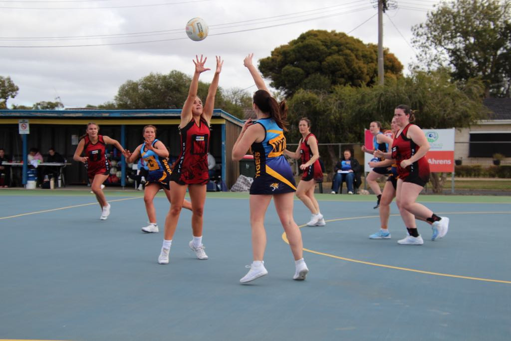 Warriors’ Ruby Peters tries to defend a pass from Tigers’ Ash Batson. PHOTO: NHILL FREE PRESS