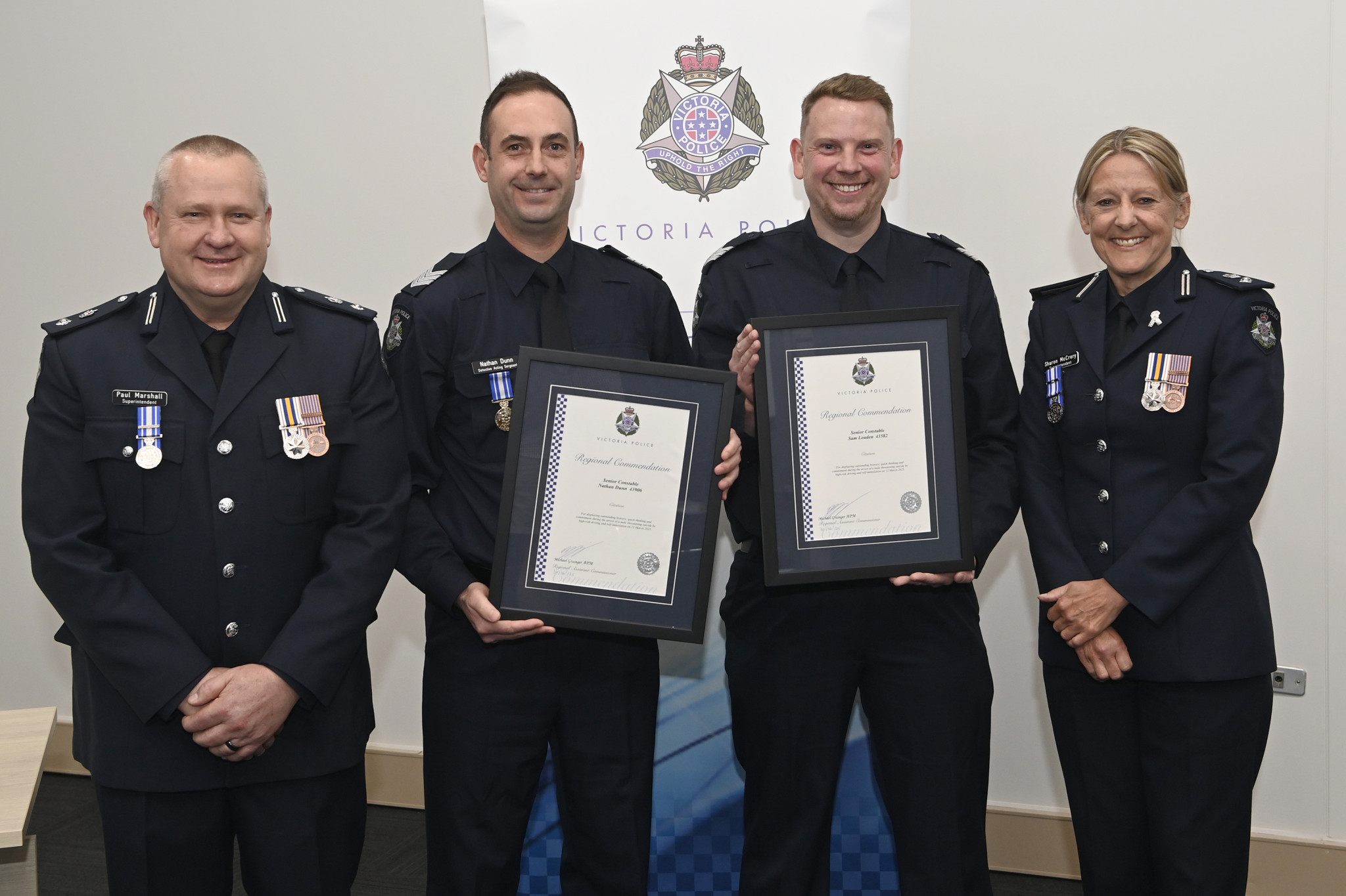 Acting Commander Paul Marshall, Detective Senior Constable Nathan Dunn, Senior Constable Sam Louden and Superintendent Sharon McCrory. Photo by Paul Carracher - the Weekly Advertiser.