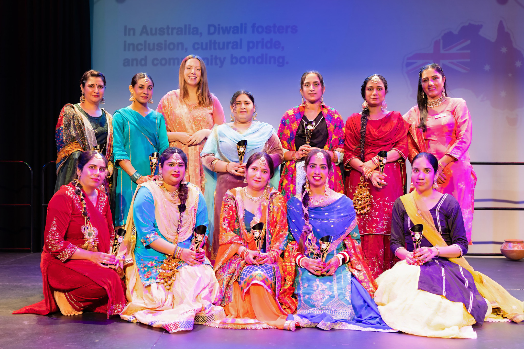 Ripon MP Martha Haylett (back row, 3rd from left) joined some of the performers at the Diwali celebration.