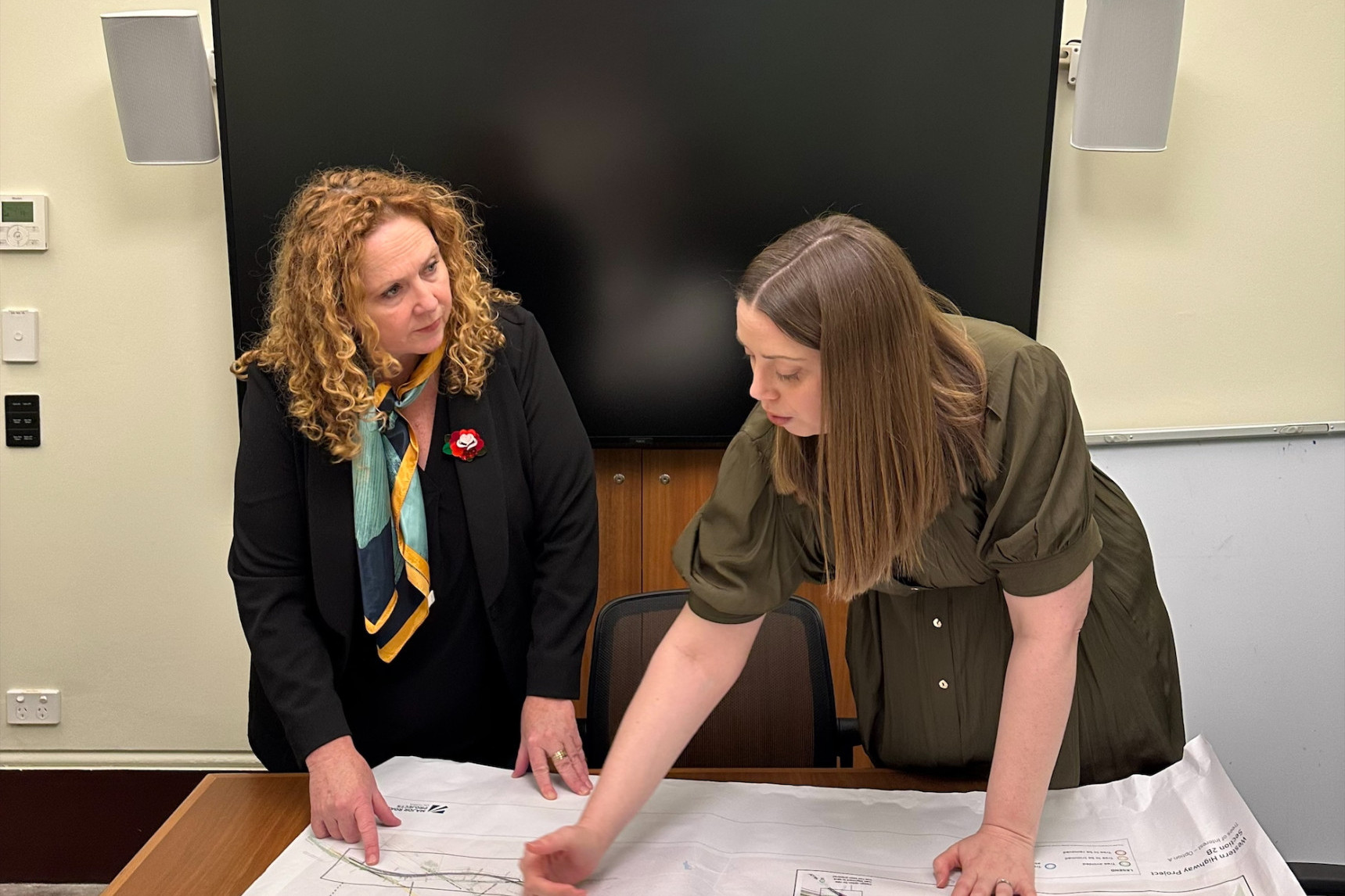 Member for Ripon Martha Haylett (right) highlights the danger spots on the Western Highway with Road Safety Minister Melissa Horne this week.