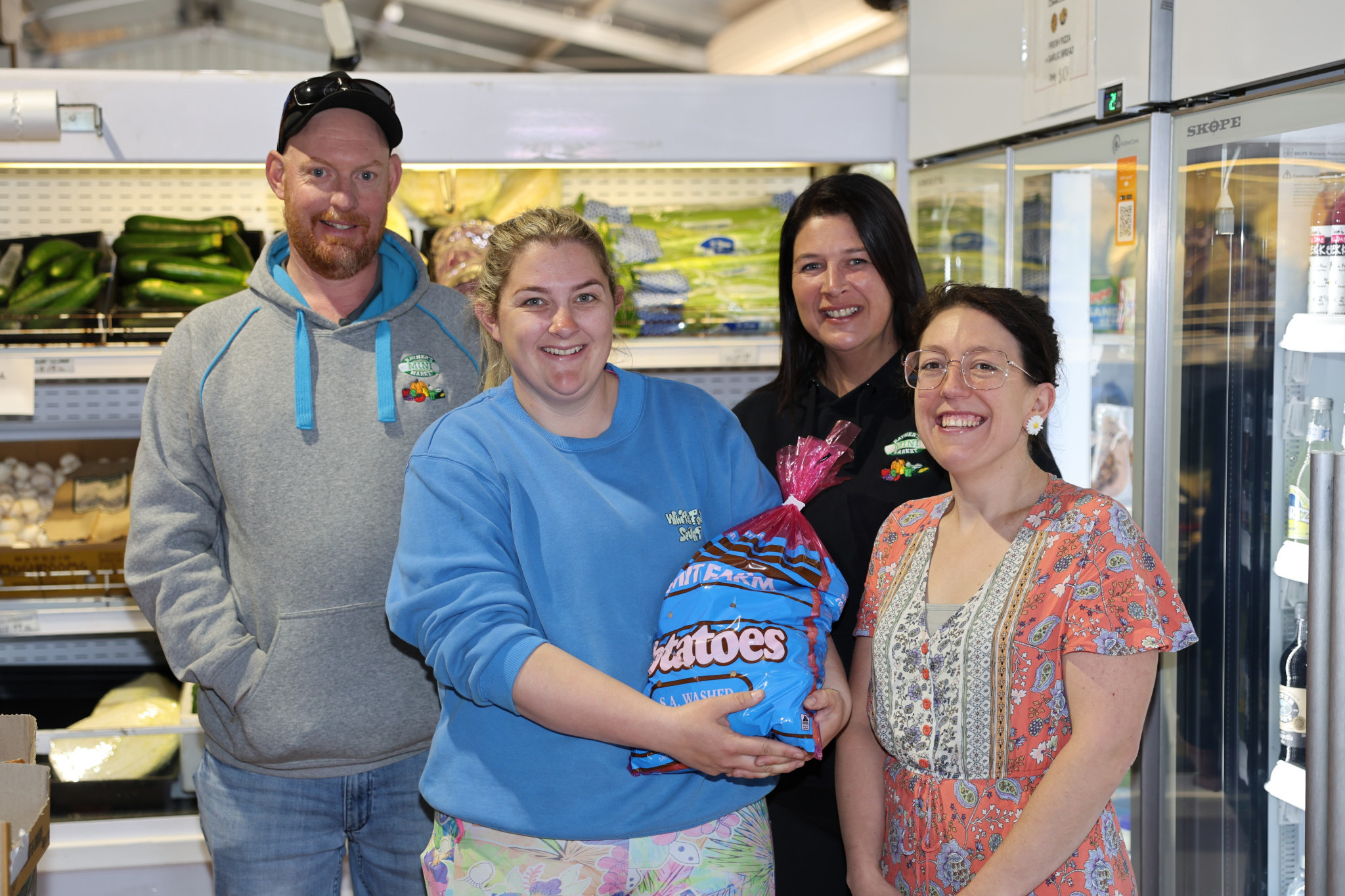 Rayner's Fruit and Vegetables team members from left, Ben Rayner, Joanna Hayes, Ann-Marie Timms and Meg Brown have managed to keep supplying potatoes during the shortages.