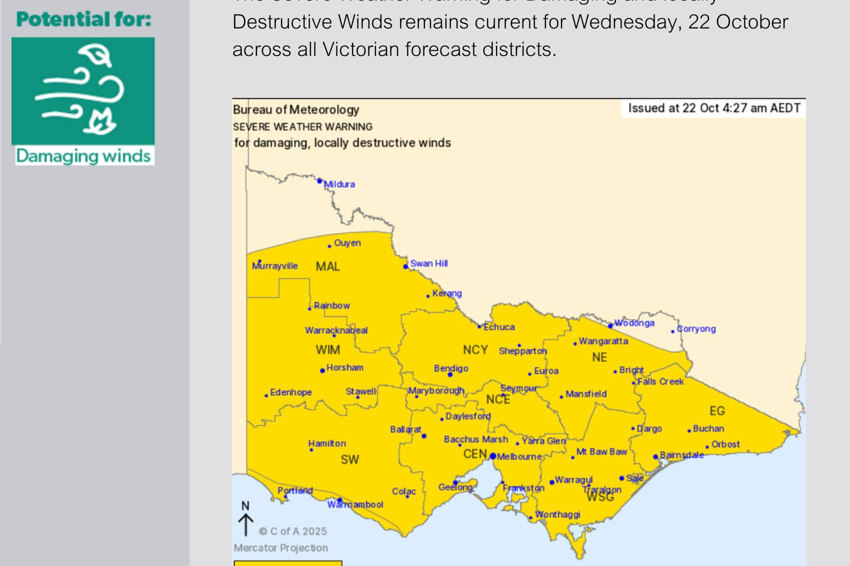 Most of Victoria will be impacted by today's strong winds.