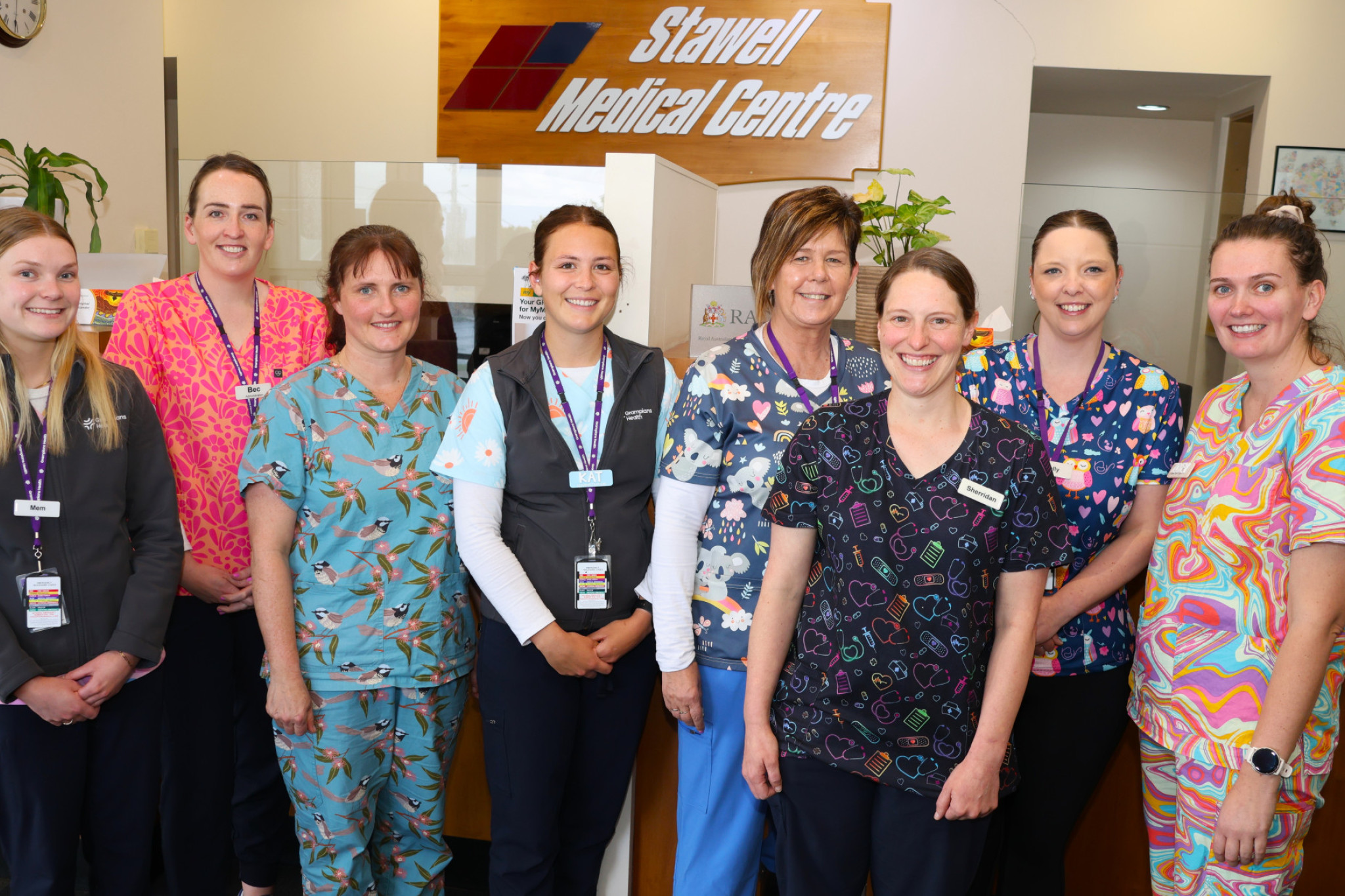 The current team at Stawell Medical Centre Mem McSparron, Bec McQueen, Crystal Wemyss, Kat Boag, Melissa Vos, Sherridan Parry, Kelly Lee and Zoey Friend.