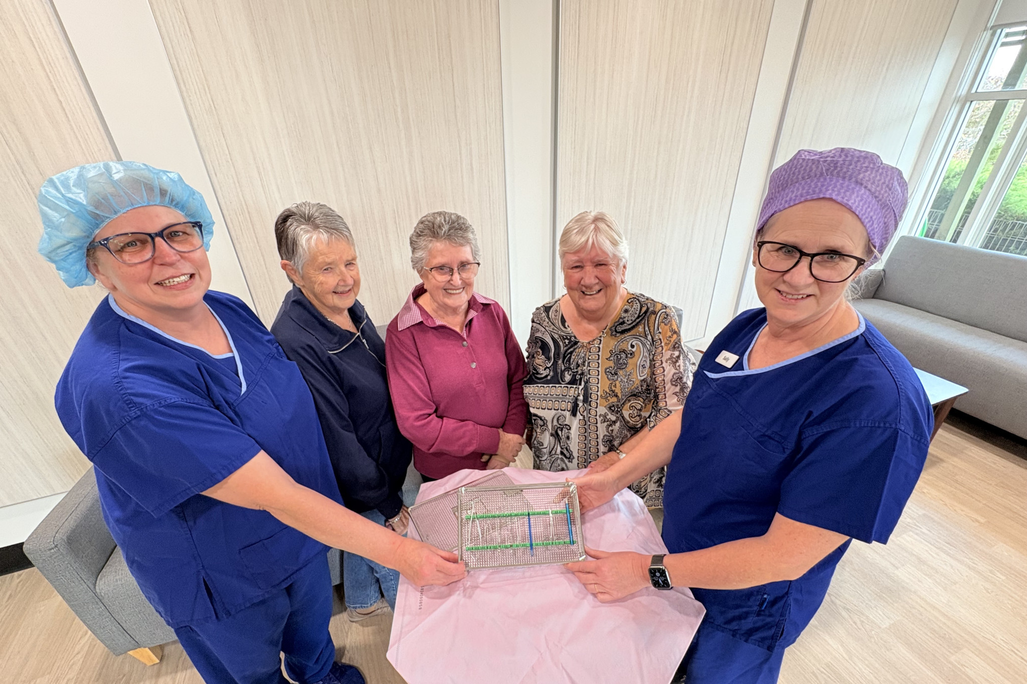 Grampians Health’s Stephanie Rathgeber (left) and Sally Hamilton (right) with Auxiliary members Merrilyne Middleton, Pam Byron and Carol Hutton.