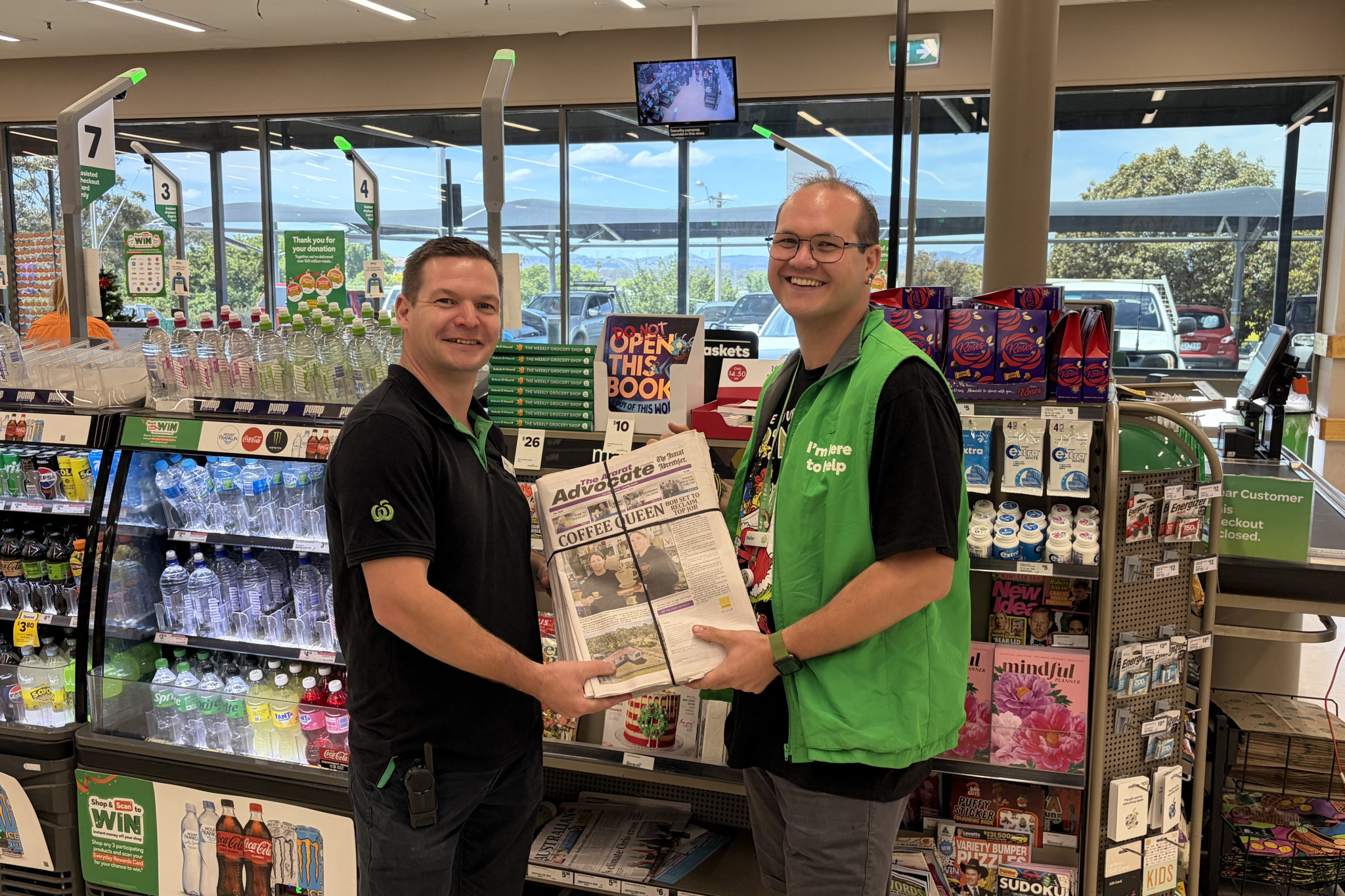 Bruce and Stefan from Woolworths Ararat are looking forward to having the Ararat Advocate available in store from this Friday.