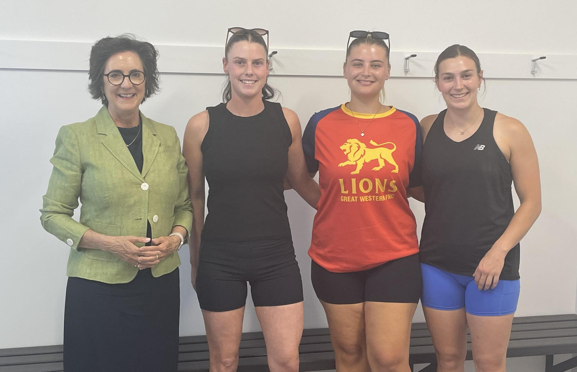 Member for Western Victoria Jacinta Ermacora with members of the Great Western Lions Football Netball Club Tessa, Isabella and Anna-Rose. Picture by Sheryl Lowe