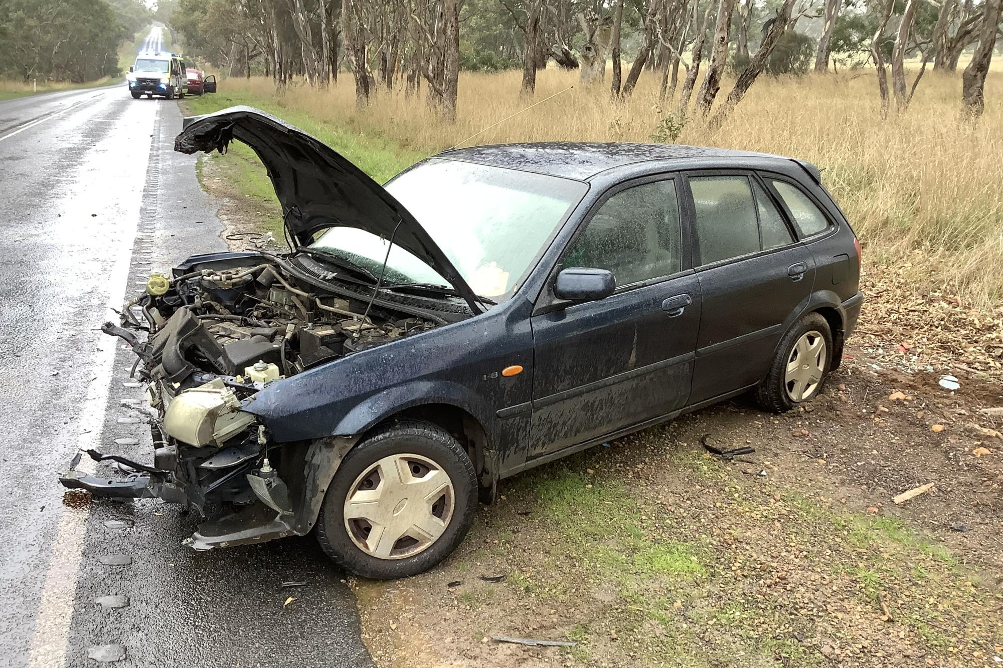 Both vehicles were extensively damaged in the collision near Dunkeld on Saturday.