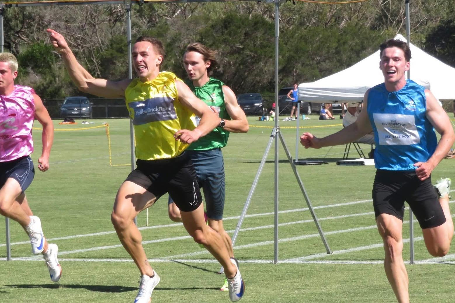 Patrick Martin (yellow) wins the Frankston Gift at the weekend. Picture supplied