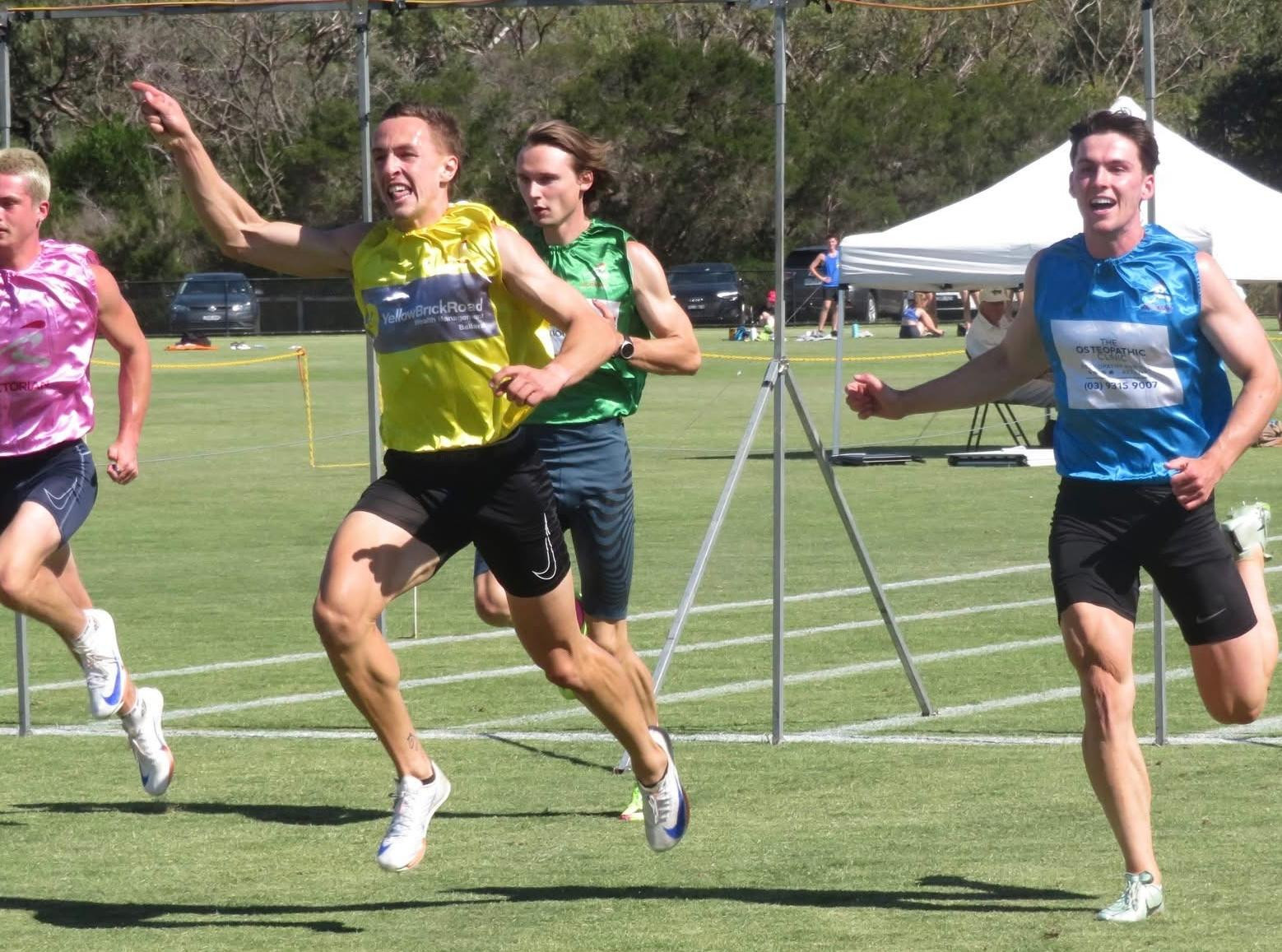 Patrick Martin (yellow) wins the Frankston Gift at the weekend. Picture supplied